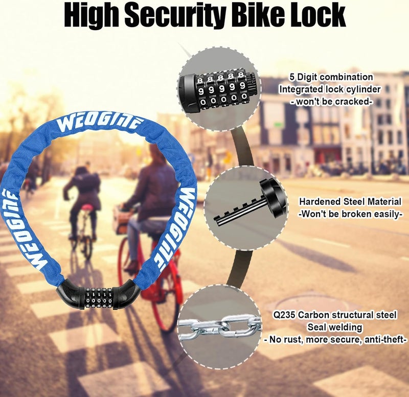 Weogine Bike Lock with Numbers and high Security Level, Bike Chain Lock, Bicycle Locks, 5 Digit Combination Lock for Bike, Bicycle, Scooter, Motorcycle, Door, Gate, Fence - Image 2